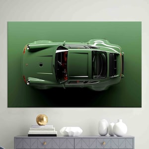 3D-Effekt-Autoglas-Druck, Garage-Leinwandkunst, 3D-Effekt-Auto-Poster, Garage-Glas-Dekor, 3D-Wand-Kunst-Leinwand-Geschenk, grüne Wandkunst,