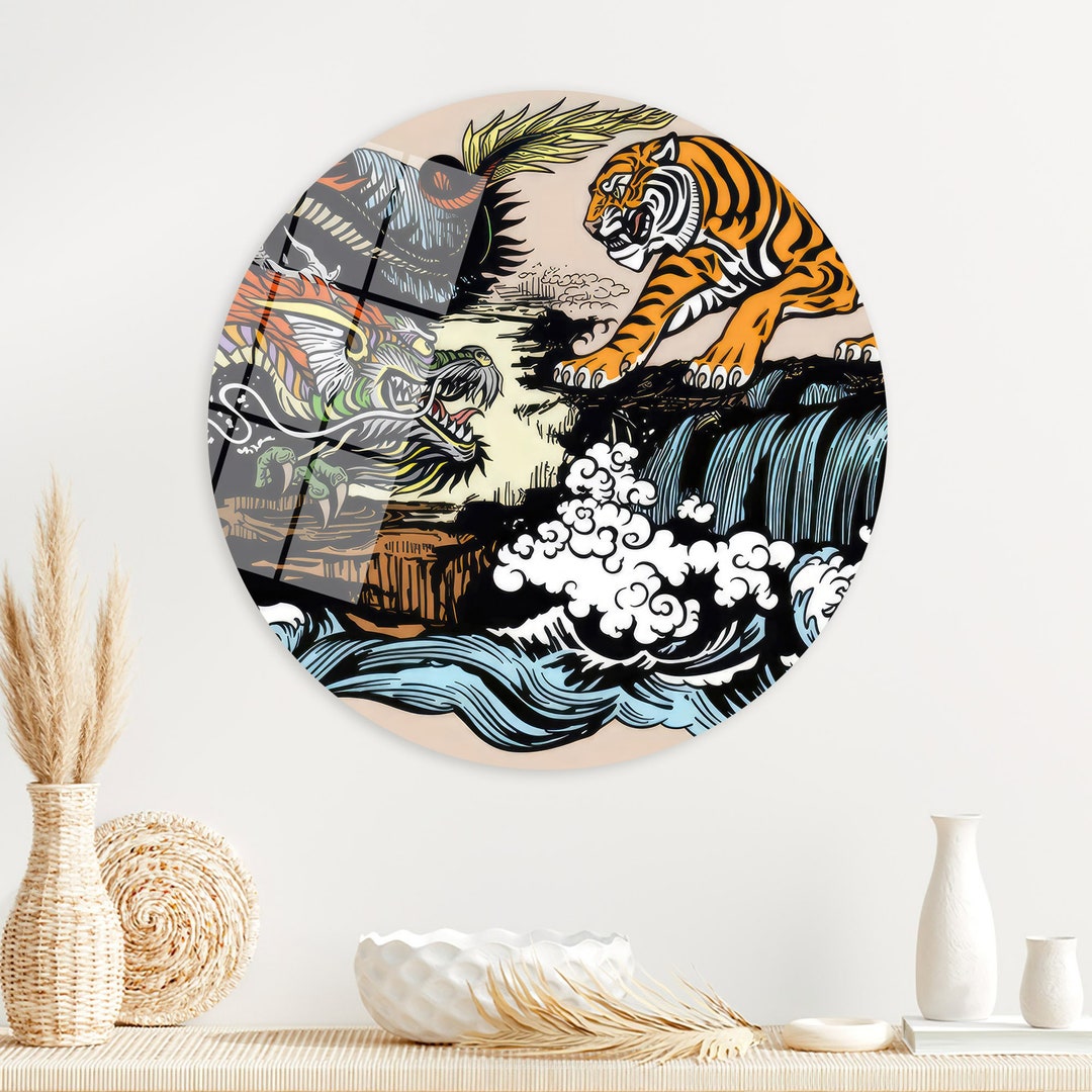Japanese Tiger and Dragon Glass Art - Utagawa Kuniyoshi Style - Etsy