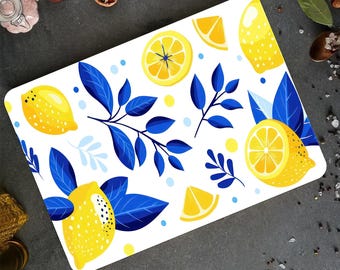 Lemon Art Glass Cutting Board: Coastal Kitchen Decor