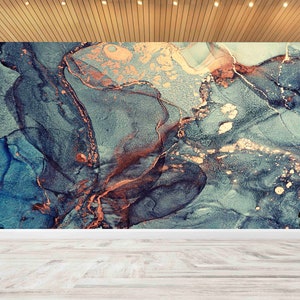 3D Wall Paper, Wall Decals Murals, Wall Decorations, Gift For Him, Green And Blue Marble Wall Paper, Green Marble Wall Decor, Paper Craft 3D