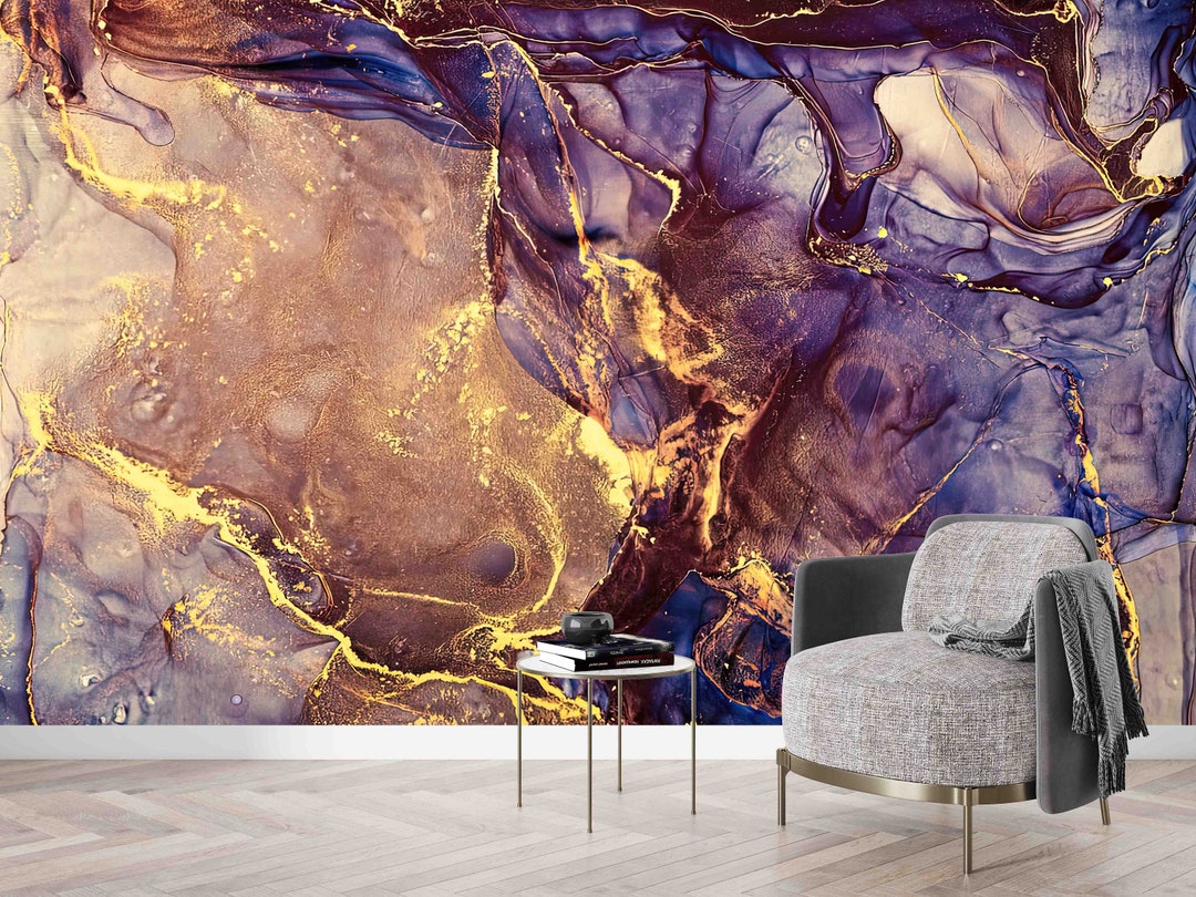 Purple and Gold Marble Wall Mural: Luxury Home Decor - Etsy
