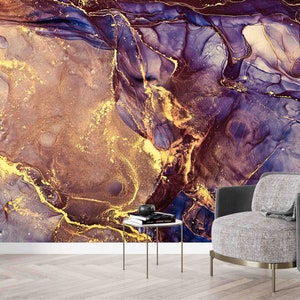Wall Decals Murals, 3D Wall Decor, Gift For The Home, Purple And Gold Marble Wall Print, Luxury Marble Digital Paper, Marble Wallpaper Art,