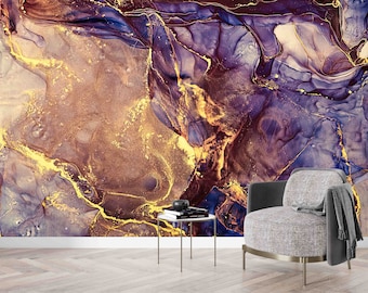 Wall Decals Murals, 3D Wall Decor, Gift For The Home, Purple And Gold Marble Wall Print, Luxury Marble Digital Paper, Marble Wallpaper Art,