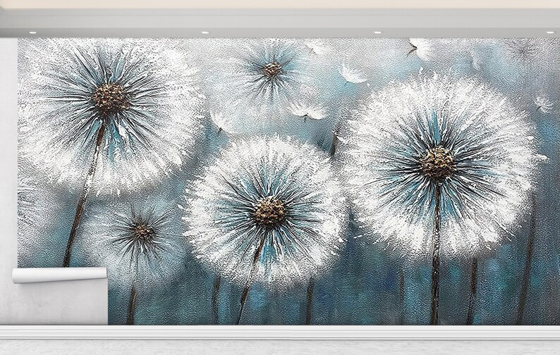 3D Paper Art, Wallpaper Patent, Custom Wall Paper, Housewarming Gift, Dandelion Wall Decals, Dandelion Lover Gift Wall Mural, 3D Wall Paper image 2