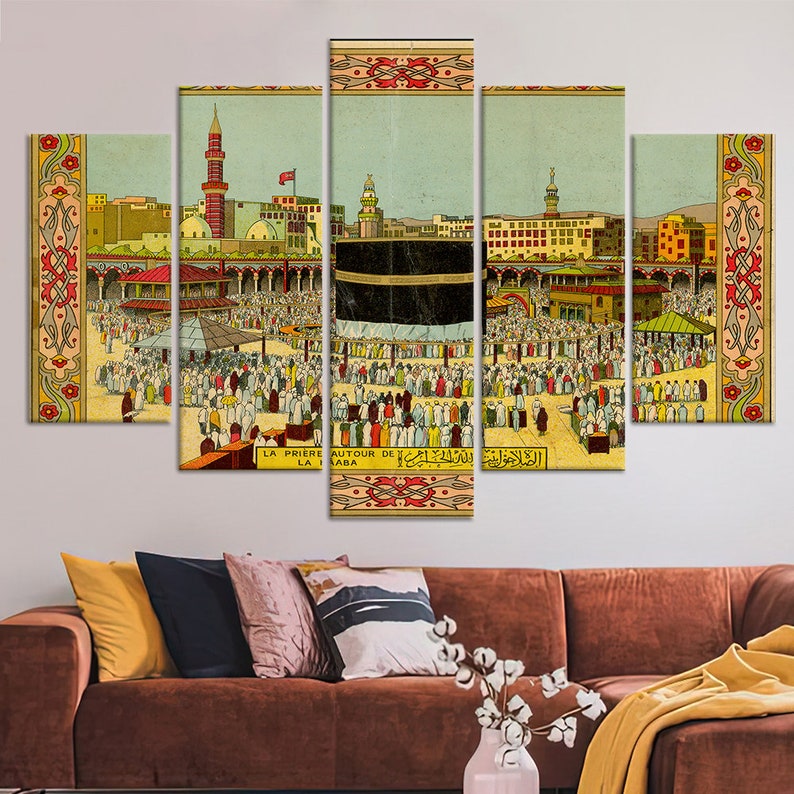 Islamic Wall Art, Kaaba Wall Art, Muslim Art, Kaaba, Muslim Housewarming Art Canvas, Home Decor, Muslim Gift , Ramadan Eid Gift Canvas Art, SET OF 5 MIX CANVAS