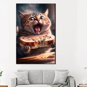 Funny Cat Canvas Print: Kitchen Animal Wall Art Decor