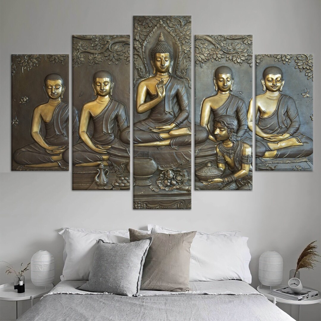 Buddha Statue Canvas Print: Gold Art Meditation Decor, Framed Wall Art ...