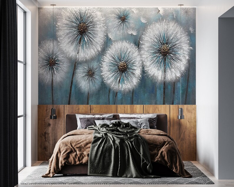 3D Paper Art, Wallpaper Patent, Custom Wall Paper, Housewarming Gift, Dandelion Wall Decals, Dandelion Lover Gift Wall Mural, 3D Wall Paper image 3