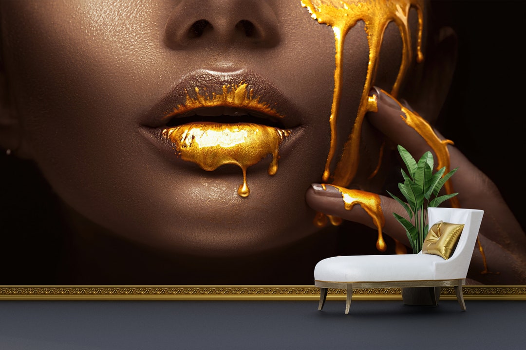 Gold Lips African Woman Canvas Wall Art: Modern Home Decor - Etsy