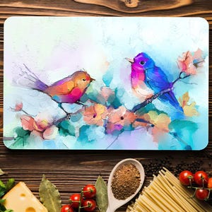 Bird Art Tempered Glass Cutting Board: Spring Kitchen Decor