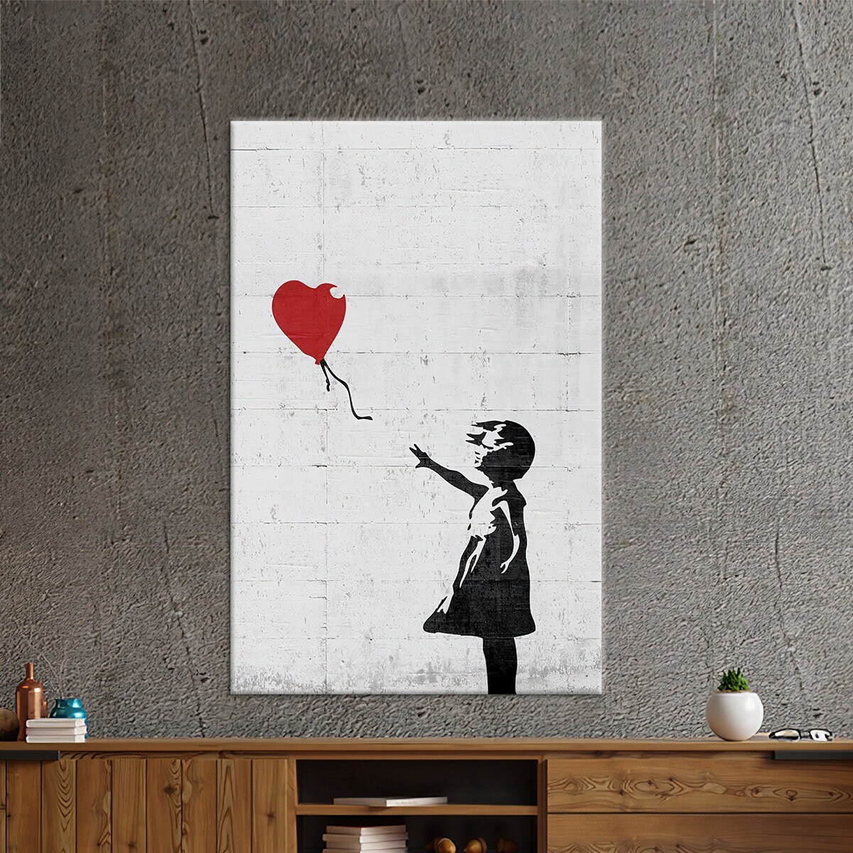 Quadro Tela Banksy Ragazza Con Palloncino Rosso – 4 Pannelli 30,5x30,5 Cm – Decorazione Murale Moderna - 2