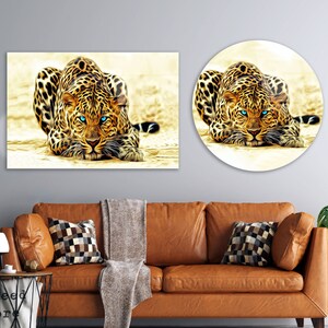 Leopard Painted Glass Art, Blue Eyed Tiger Glass Art Wall Decor, Animal Art Decor, Loft Wall Decoration, Holiday Decor, Canvas Wall Art,