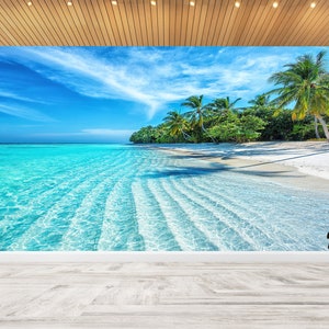 Carta da parati personalizzata, Decorazioni murali, Elegante carta da parati 3D, Regalo per la casa, Decorazione murale per oceano tropicale, Bellissimo paesaggio marino Arte cartacea,