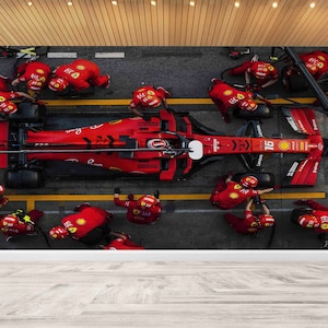 Carta da parati personalizzata, Carta da parati Charles Leclerc, Murale da parete 3D, Regalo per lui, Stampa murale Pit Stop di Formula Uno, Pit Stop di Formula Uno,