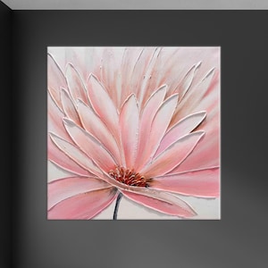 Pink Floral Canvas Wall Art Print - Elegant Textured Bloom Painting with Soft Petals for Feminine Bedroom or Pastel Home Decor