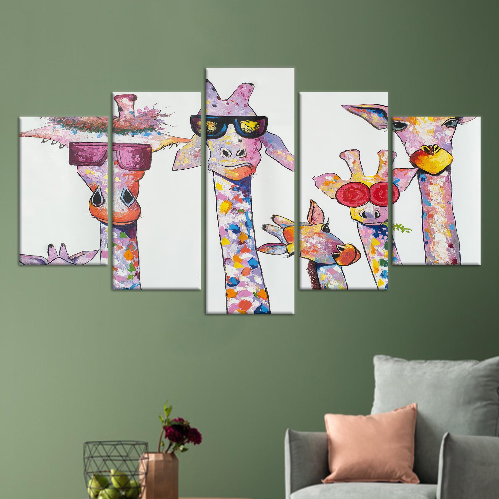 Giraffe Family Canvas Print: Colorful Animal Nursery Wall Art - Etsy