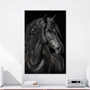 Black Stallion Canvas Art: Elegant Equine Portrait, Rustic Western Decor