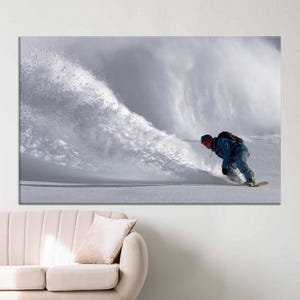 Snowboarder Canvas Art: Winter Downhill Landscape Poster