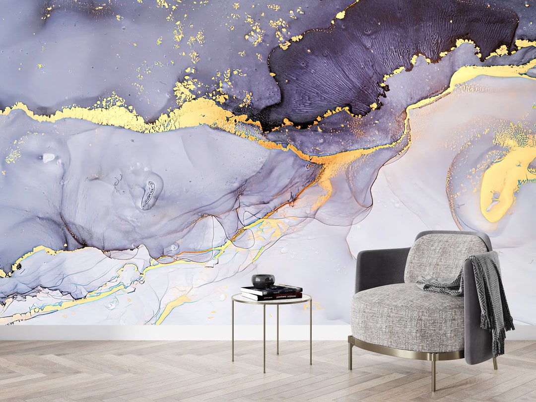 Purple and Gold Marble Wall Mural: Peel and Stick Wallpaper - Etsy