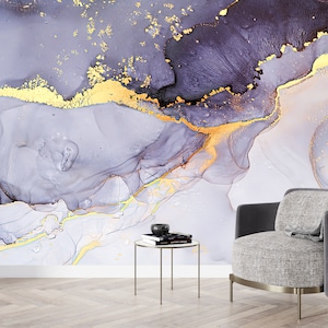 Purple and Gold Marble Wall Mural: Peel and Stick Wallpaper