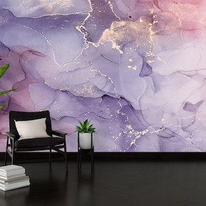 Arte da parete stampabile, Pannelli di carta da parati, Decorazione della parete della stanza, Regalo, Decori da parete in marmo viola e rosa, Murale da parete in marmo viola, Carta da parati in marmo,