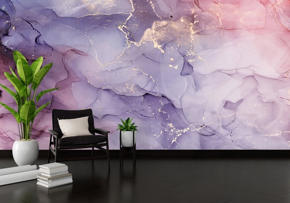 Papier Peint Mural Violet 3D – Motif Love C796, Autocollant Pour Magasin Ou Déco Maison