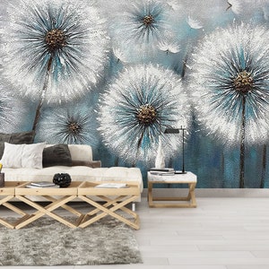 3D Paper Art, Wallpaper Patent, Custom Wall Paper, Housewarming Gift, Dandelion Wall Decals, Dandelion Lover Gift Wall Mural, 3D Wall Paper image 4