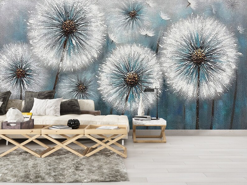 3D Paper Art, Wallpaper Patent, Custom Wall Paper, Housewarming Gift, Dandelion Wall Decals, Dandelion Lover Gift Wall Mural, 3D Wall Paper image 4