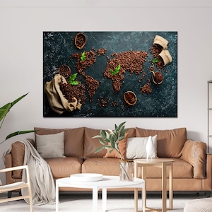 Modern Artwork, Kitchen Painted Glass, Map Canvas, 3D Wall Art, Coffee World Map Canvas Poster, Housewarming Gift, Gift For Her,