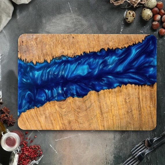 Planche à Découper Design – Résine Bleue Et Bois – Unique Et Colorée – Marque Générique Neuve