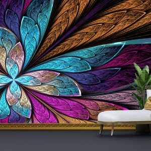 Fractal Flower Wallpaper: Modern Wall Mural, Paper Cutting Art