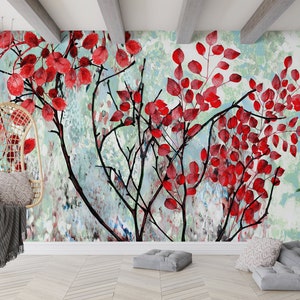 Paper Anniversary, 3D Wall Art, Paper Crafts, Wallpaper Gift, Red Leaves Painting Wall Art, Autumn Landscape Wall Stickers, View Wall Print,