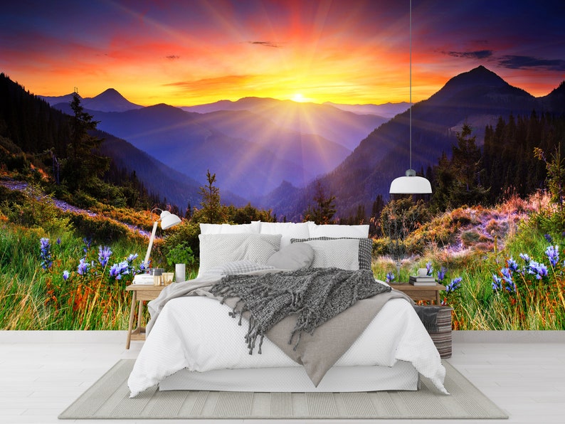 Sunrise Mountain View Wallpaper Mural: 3D Wall Art - Etsy