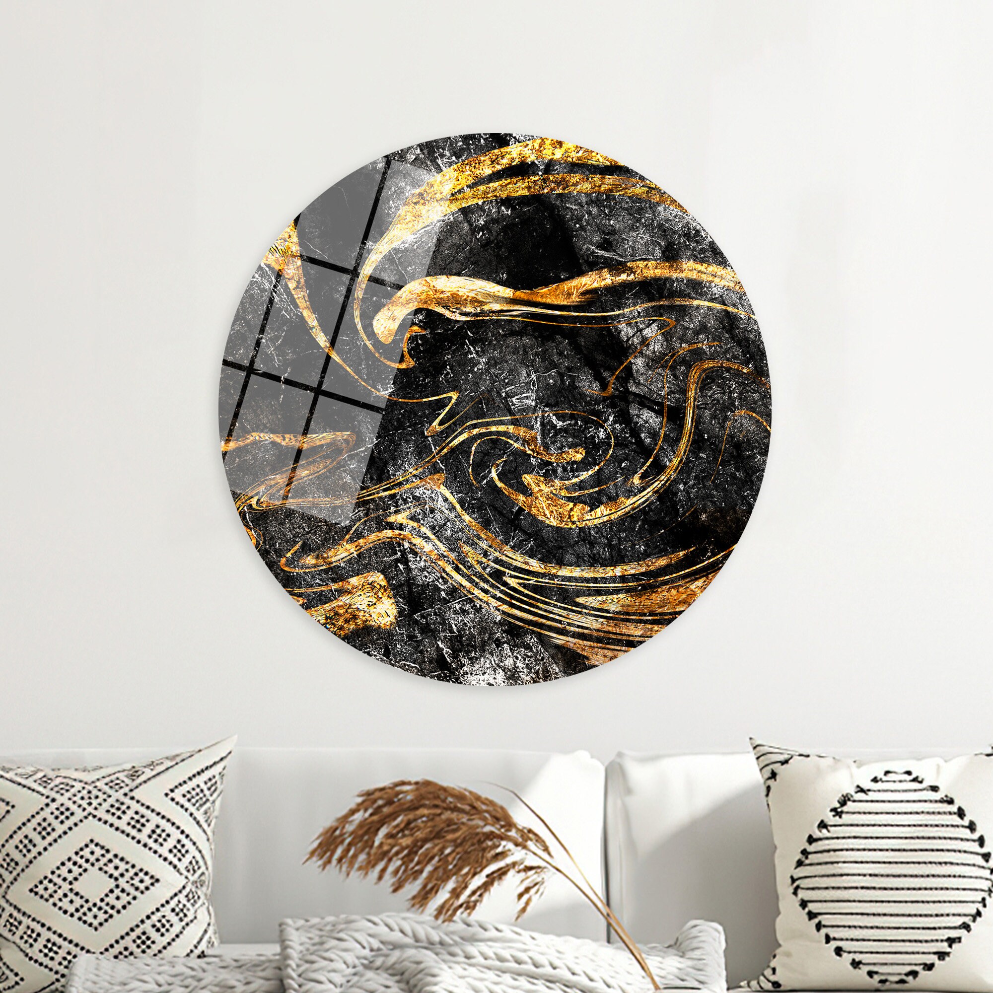 ゴールドマーブルキャンバスアート：きらめく黒と金の壁飾り - Etsy 日本