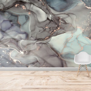 Gray Blue Marble Wall Decor: Abstract Art Print