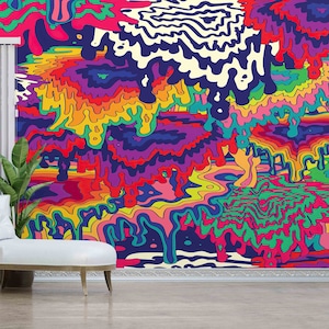 Removable Wall Paper, Peel And Stick Wallpaper, Layered Paper Art, Housewarming Gift, Psychedelic Tapestry Paper Art, Modern Wall Stickers,