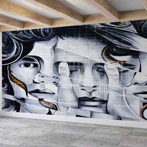 3D Paper Art, Wallpaper Border, Wall Covering, Housewarming Gift, Woman Graffiti Art Wall Decals, Graffiti Street Wallpaper, Paper Craft 3D,