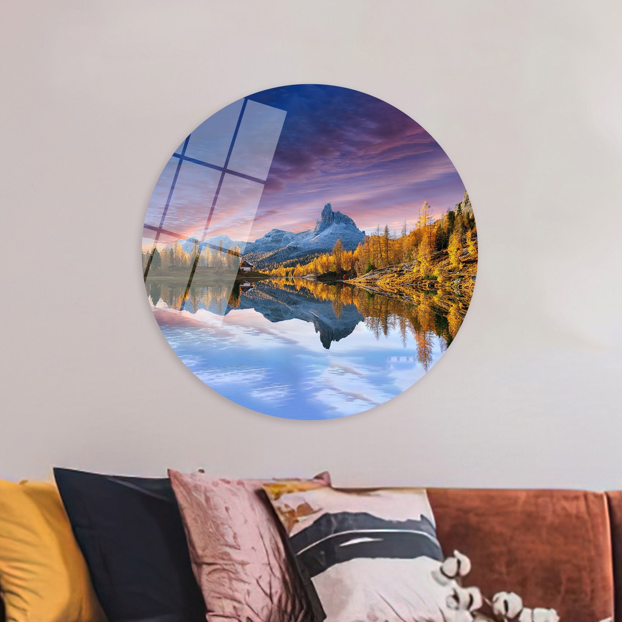 ABAKUHAUS Lake Forest Set 4 Federe Per Cuscini 45x45 Cm - Paesaggio Montagna E Cervo - Stampa Digitale Fronte/retro