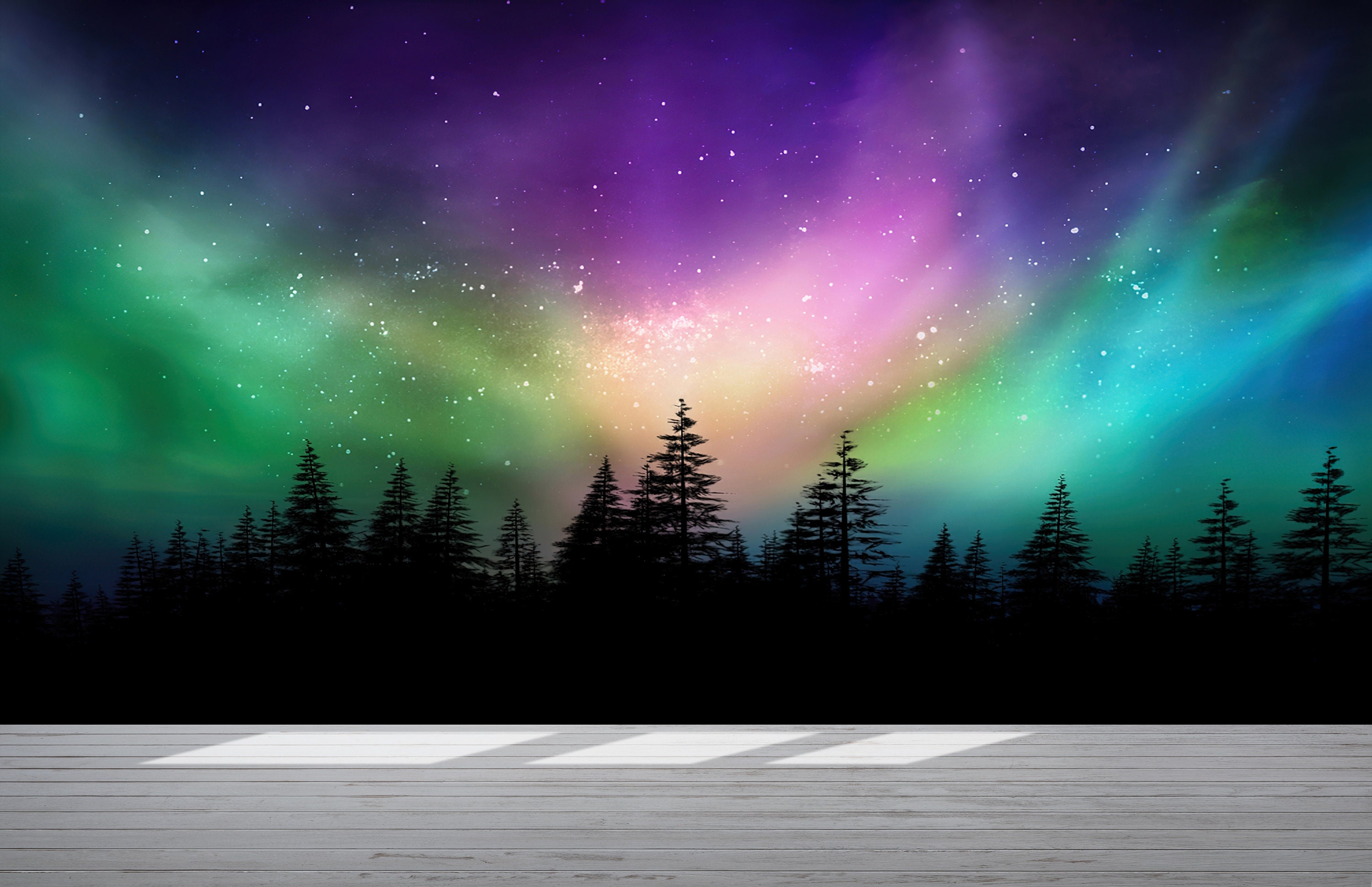 Aurora Borealis Wallpaper: Cosmic Forest Peel & Stick Wall Mural