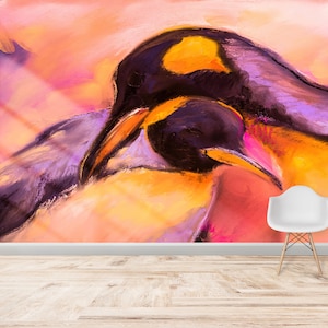Penguin Pastel Painting Wallpaper Art - 3D Printing Wall Decor