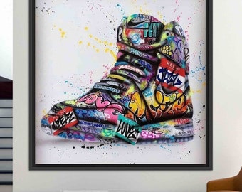 Graffiti Sneakers Canvas Art: Colorful Sneaker Print, Boy Room Decor