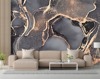 Wallpaper Border, Wall Decorations, Wall Mural Wallpaper, Handmade Gift, Gray And Gold Marble Mural, Gold Wall Decors, 3D Marble Wallpaper,