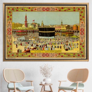 Islamic Wall Art, Kaaba Wall Art, Muslim Art, Kaaba, Muslim Housewarming Art Canvas, Home Decor, Muslim Gift , Ramadan Eid Gift Canvas Art, GOLD FRAMED CANVAS