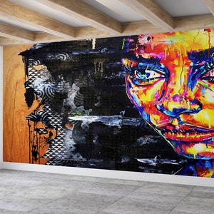 Colorful Woman Painting Wall Mural: Modern Peel and Stick Wallpaper