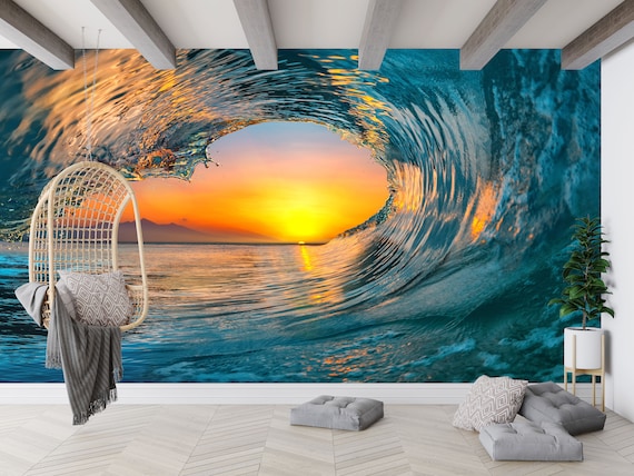 Papier Peint Autocollant 3D Beach Cave R386 - Fresque Murale Amovible - Motif Lunaire Coloré - Neuf