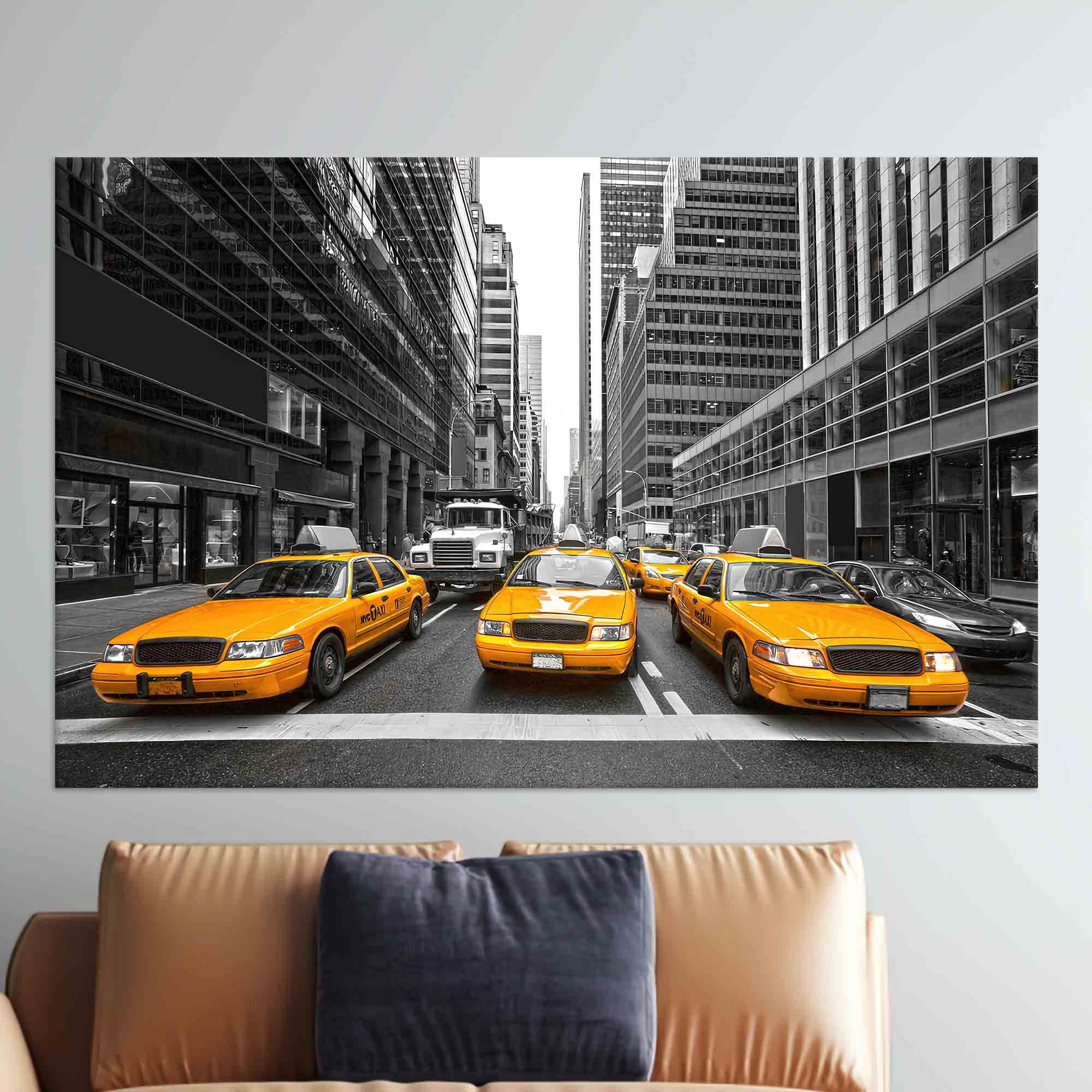 NYC Taxi Canvas Art: Yellow Cab Tempered Glass Wall Decor - Etsy
