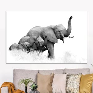 Office Art Glass, Animal Wall Decoration, Elephant Family Wall Art, Gift For The Home, Modern Art Wall Decor, Large Canvas,