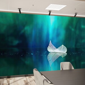 Selbstklebendes Papier, 3D Papierkunst, Tapete abziehen und aufkleben, Geschenk für das Zuhause, Blatt im Wasser des Sees Wandmalerei, 3D moderne Tapete,