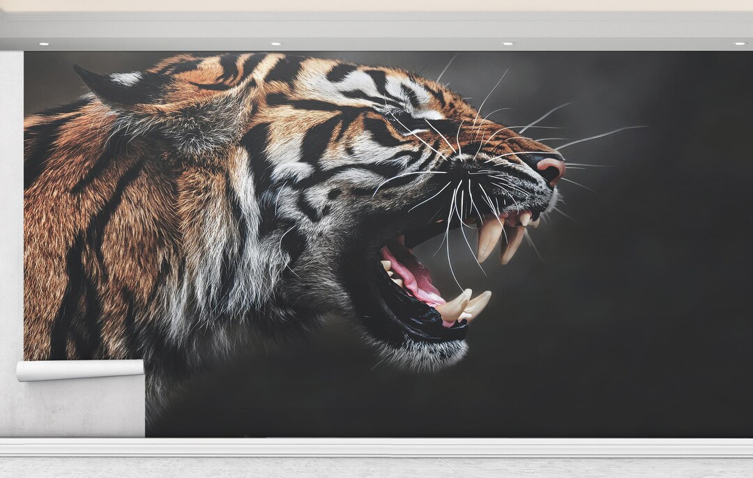 Tiger Wild Wallpaper Wall Decor, Loft Wall Poster, Roaring Tiger Wall ...