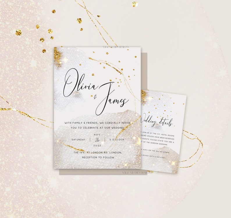 Wedding Invitations, Digital Download, Luxury Gold Collection Glitter